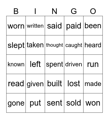 irregular verbs - 3rd forms Bingo Card