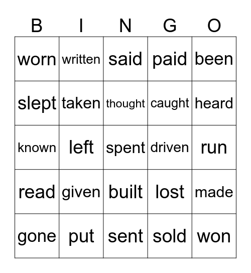 irregular verbs - 3rd forms Bingo Card