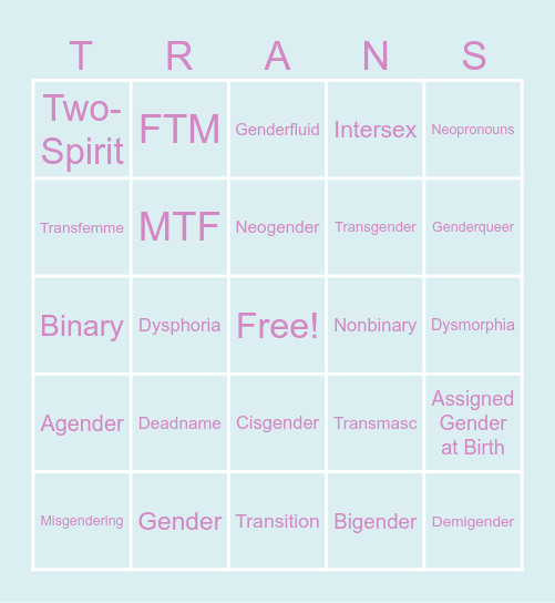 Trans Bingo Card