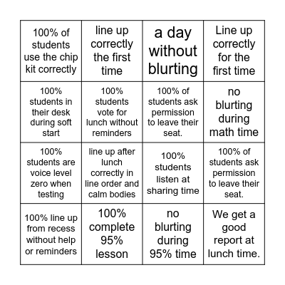 Behavior Bingo Card
