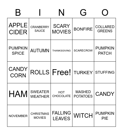 AUTUMN BINGO Card