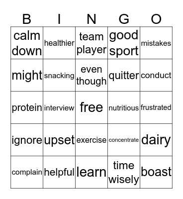 Healthy Living 3/4 week 4 Bingo Card