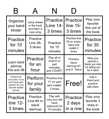 Band Bingo Card