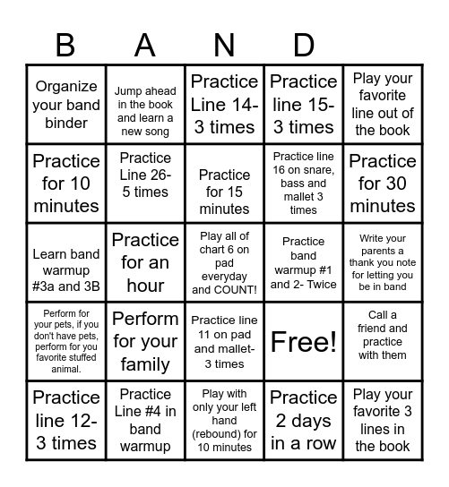 Band Bingo Card