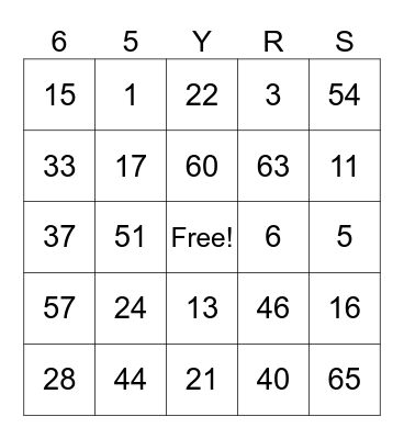 65 YEARS Bingo Card