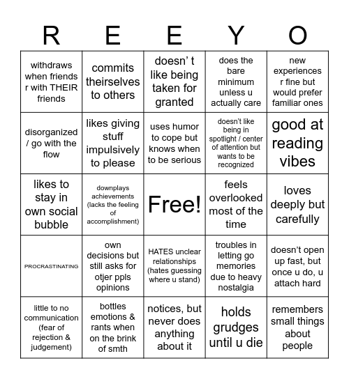 do u kin RIYO?!!!! (me as a person) Bingo Card
