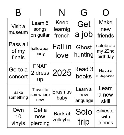 Bingo 2025 Bingo Card