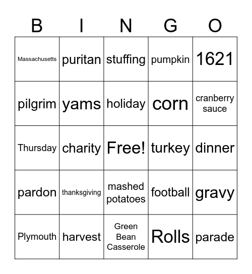 Thanksgiving Bingo Card