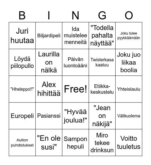 GG:n pikkujoulut Bingo Card