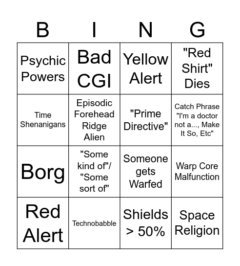 Star Trek Dringing Bingo Card