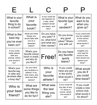 FLUENCY BINGO Card