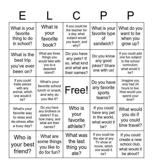 FLUENCY BINGO Card