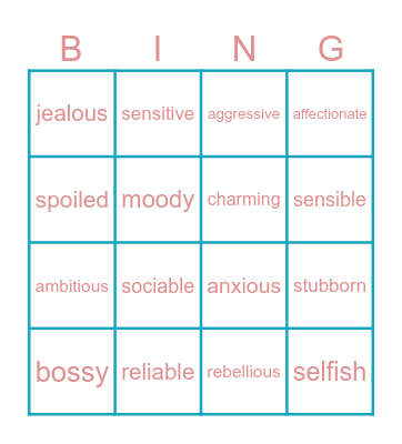 Personality 1B English File Bingo Card