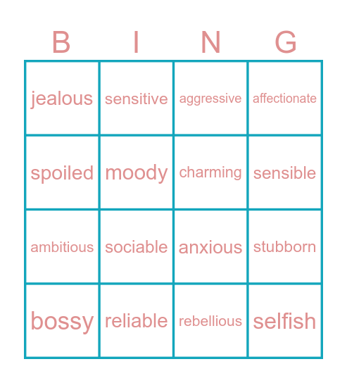 Personality 1B English File Bingo Card