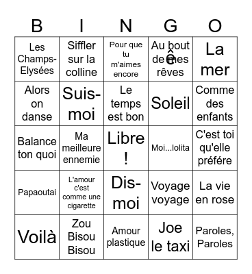 French Music Bingo Card