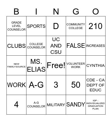 A-G BINGO Card