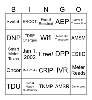 ERCOT Thanksgiving Bingo Card