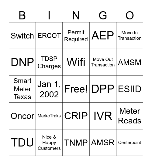 ERCOT Thanksgiving Bingo Card