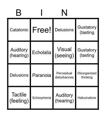 Mental Bingo Card
