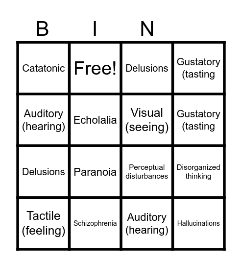 Mental Bingo Card
