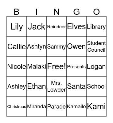 Student Council Christmas  Bingo Card