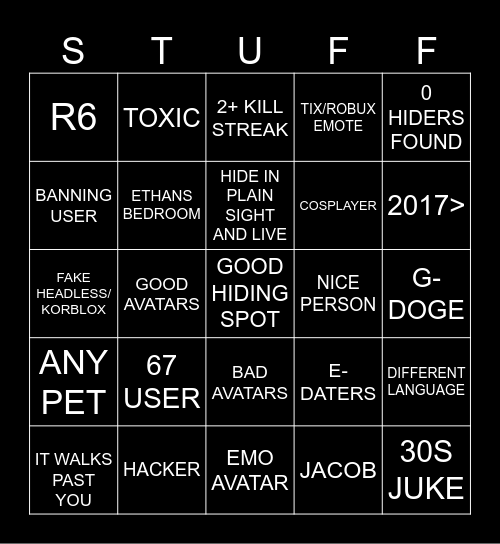 HIDE AND SEEK EXTREME BINGO Card
