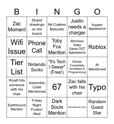 Programming and Video Game Design Class Bingo Card