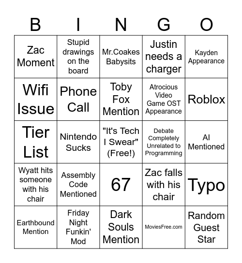 Programming and Video Game Design Class Bingo Card