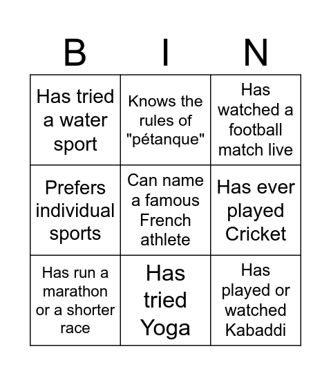 Untitled Bingo Card