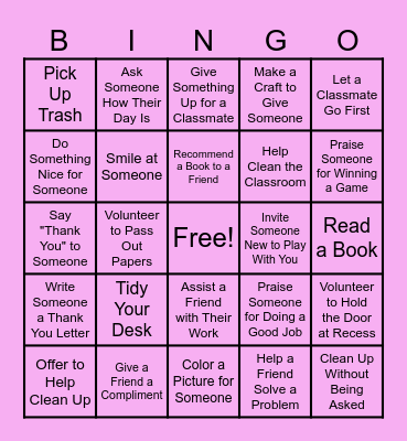 Class Kindness Bingo Card