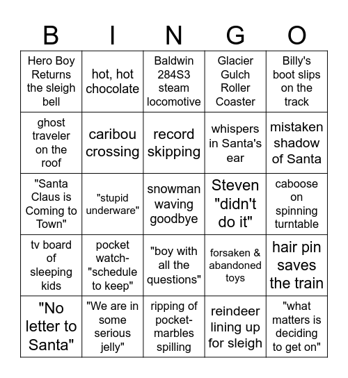 Polar Express- Skipper Library Bingo Card