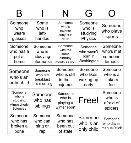 Human Bingo Card
