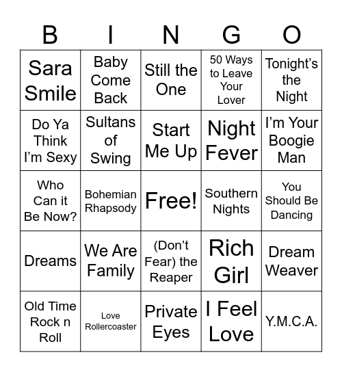 Juke Box 2025 Bingo Card