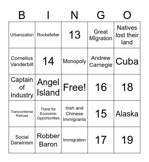 History Review Bingo Card