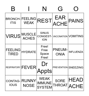 NO FLU FOR ME! Bingo Card