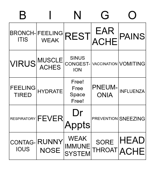 NO FLU FOR ME! Bingo Card