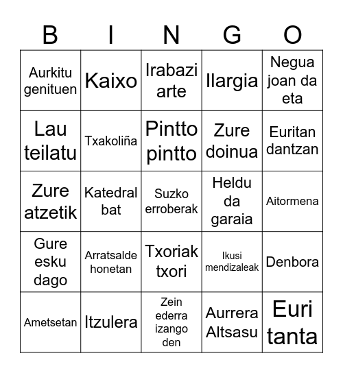 Bingo Musikatua San Adrian Bingo Card
