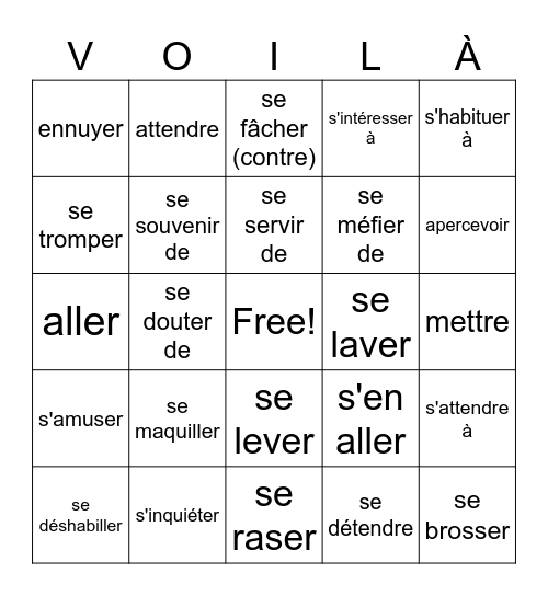D'Accord! 3; Leçon 2.a. - Verbes Pronominaux Bingo Card