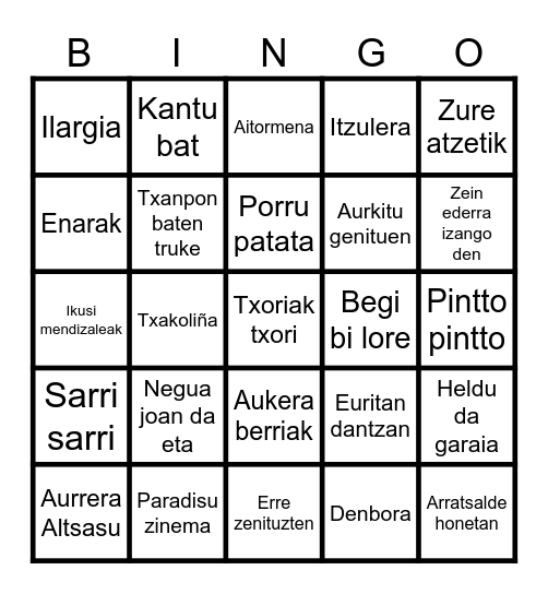 Bingo Musikatua San Adrian Bingo Card