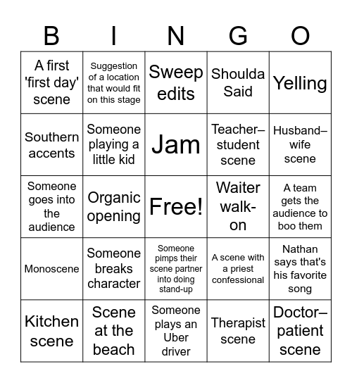 CIC OPEN STAGE BINGO Card