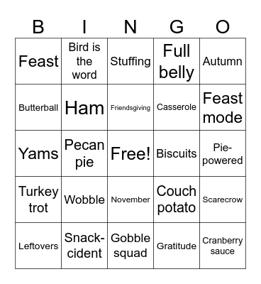 Turkey Bingo Card