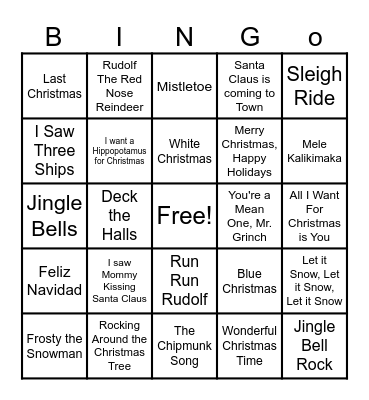 Holiday Music BINGO Card
