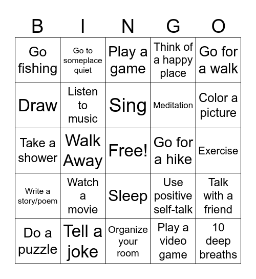 Coping skills Bingo Card