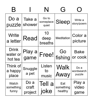 Coping skills Bingo Card