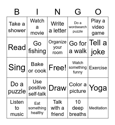 Coping skills Bingo Card