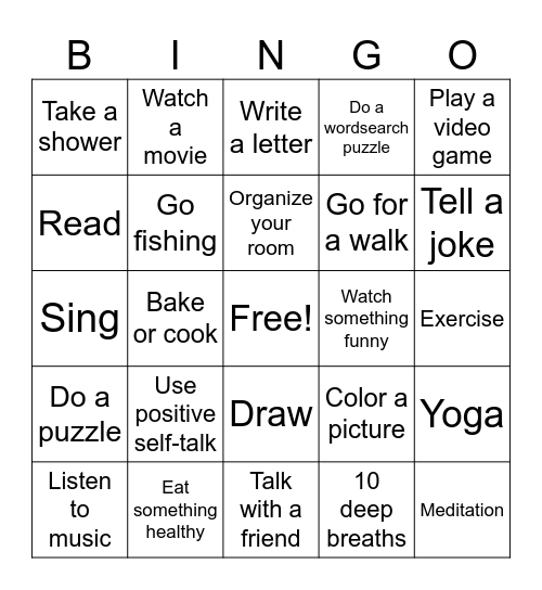 Coping skills Bingo Card