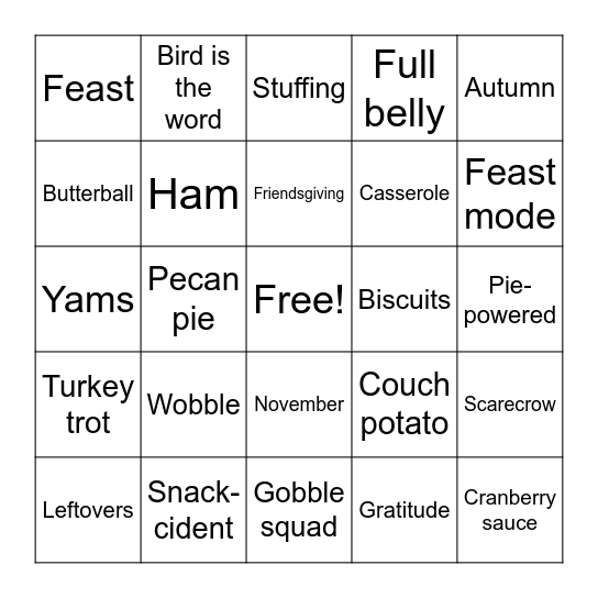 Turkey Bingo Card