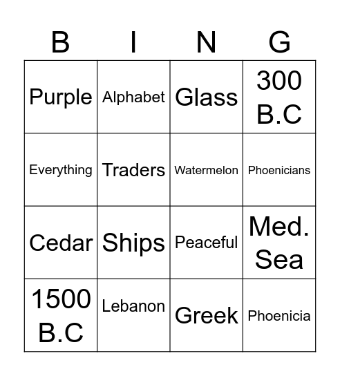 The Phoenicians Bingo Card