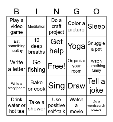 Coping skills Bingo Card