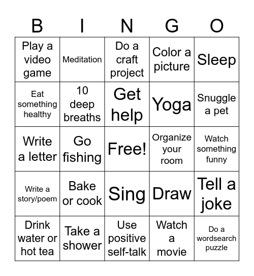 Coping skills Bingo Card
